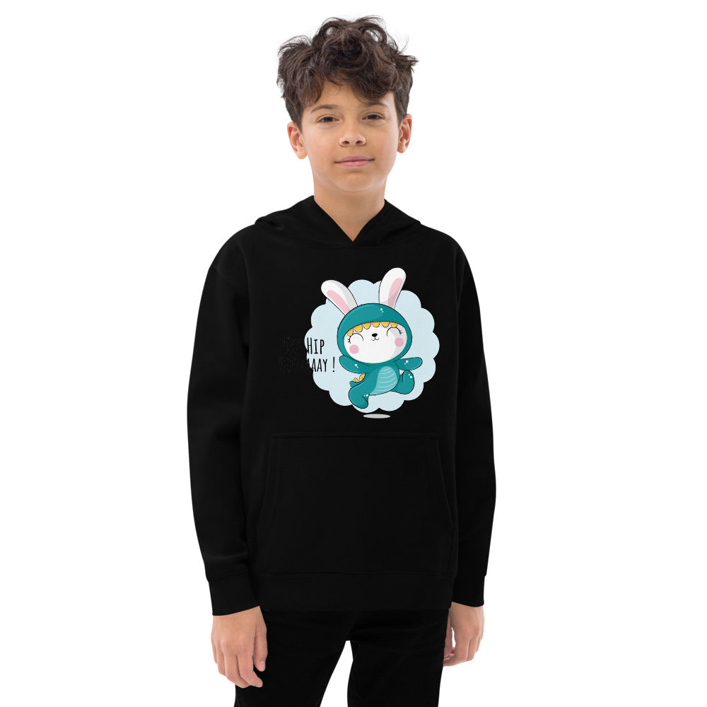 Green rabbit - HIP HIP HOORAAAY | Kids Fleece Hoodie | Cotton Heritage Y2550