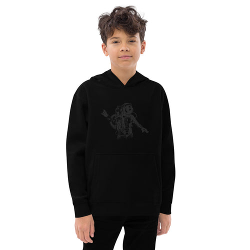 Black & white space travel man | Kids Fleece Hoodie | Cotton Heritage Y2550