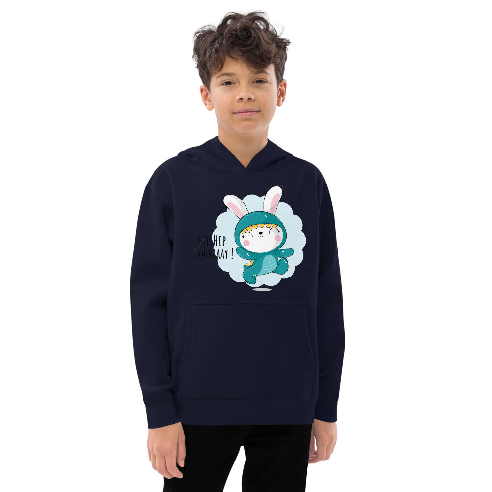 Green rabbit - HIP HIP HOORAAAY | Kids Fleece Hoodie | Cotton Heritage Y2550