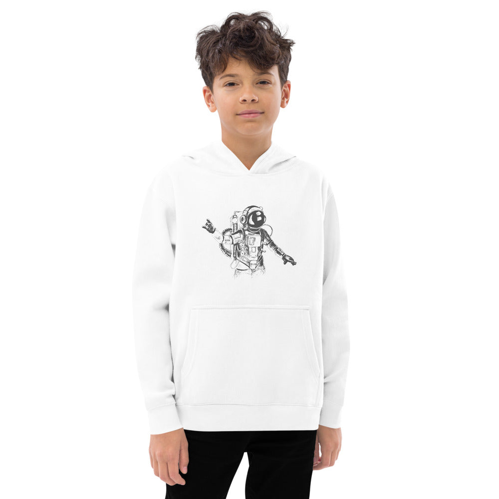 Black & white space travel man | Kids Fleece Hoodie | Cotton Heritage Y2550