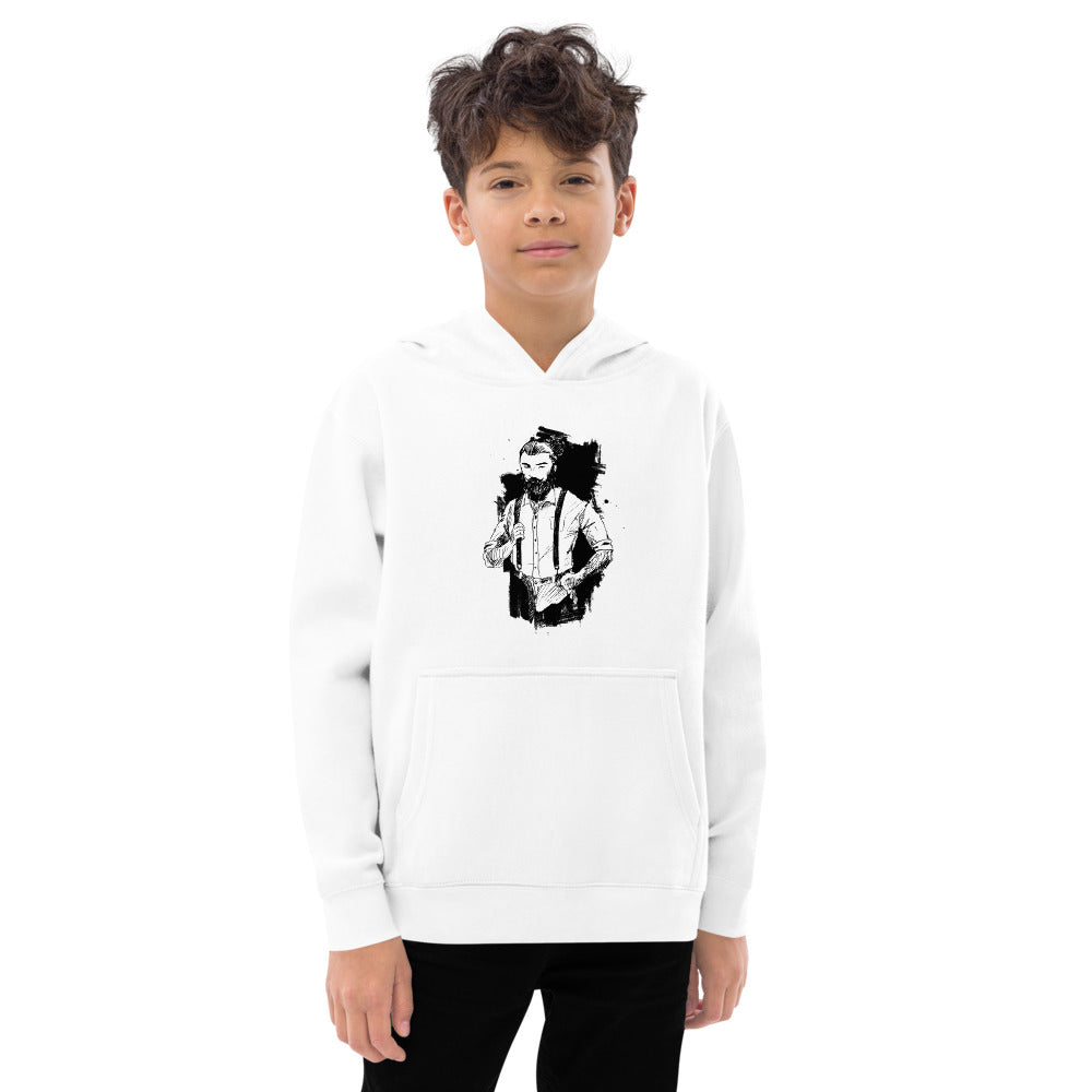Black & White bearded man suit | Kids Fleece Hoodie | Cotton Heritage Y2550