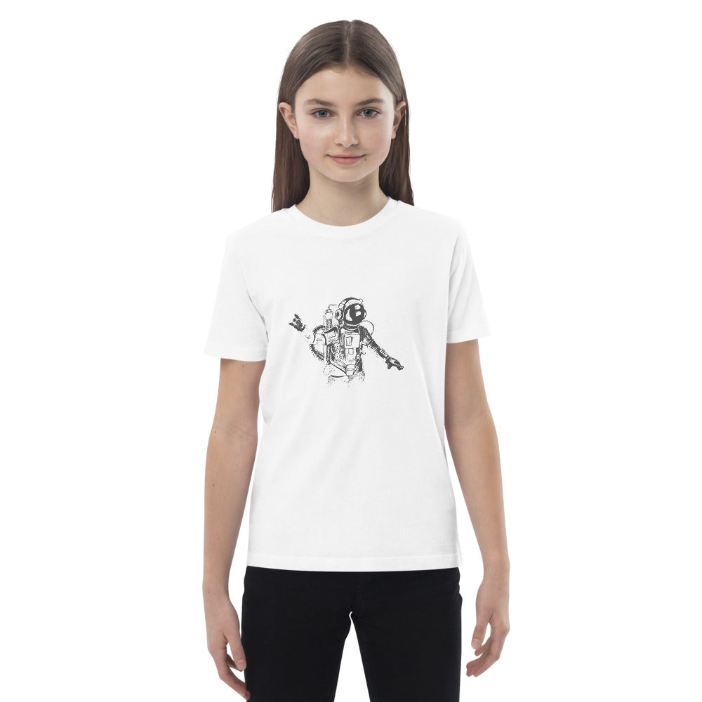 Black & white space travel man | Kids Organic Cotton Mini Creator 2.0 T-Shirt | Stanley/Stella STTK184