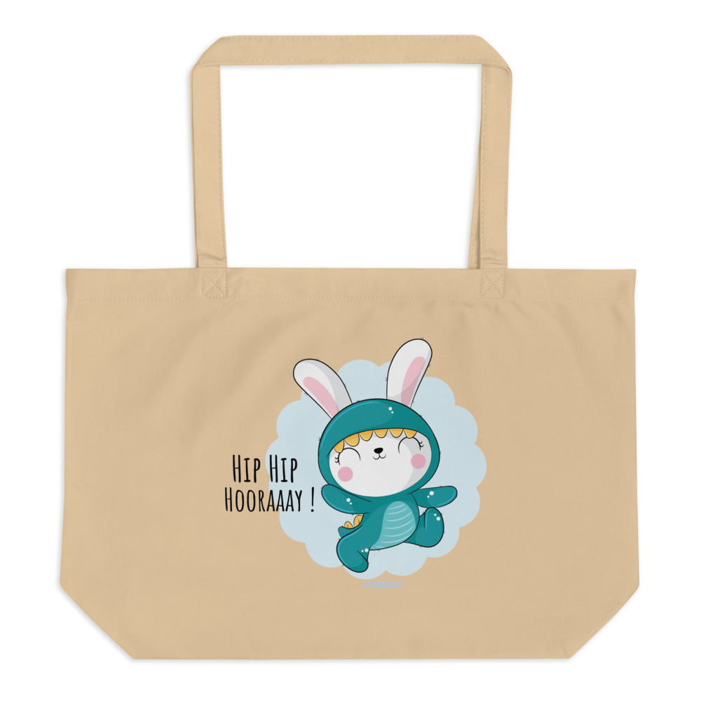 Green rabbit - HIP HIP HOORAAAY | Large Eco Tote | Econscious EC8001