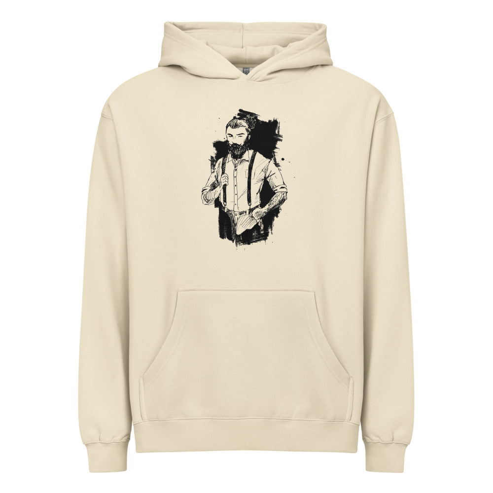 Black & White bearded man suit | Men's Box Hoodie I Cotton Heritage M2635