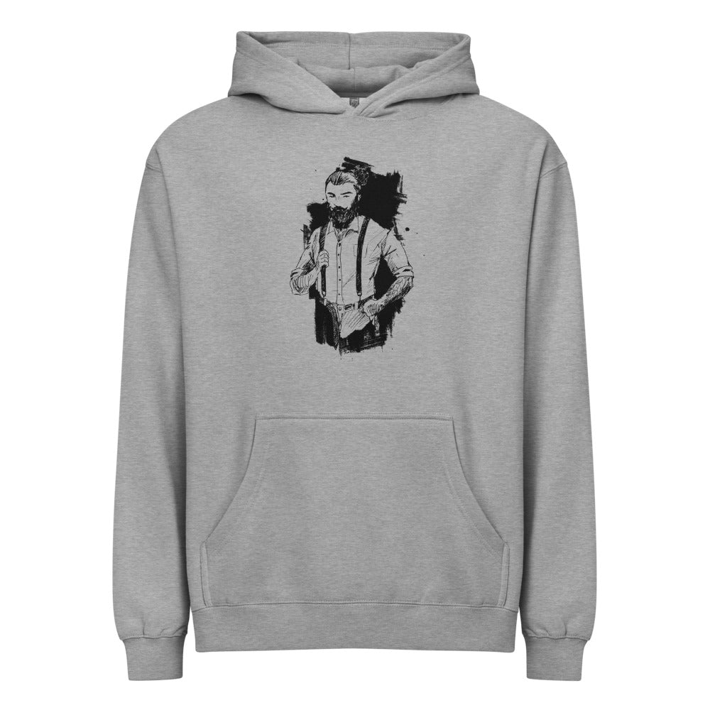 Black & White bearded man suit | Men's Box Hoodie I Cotton Heritage M2635