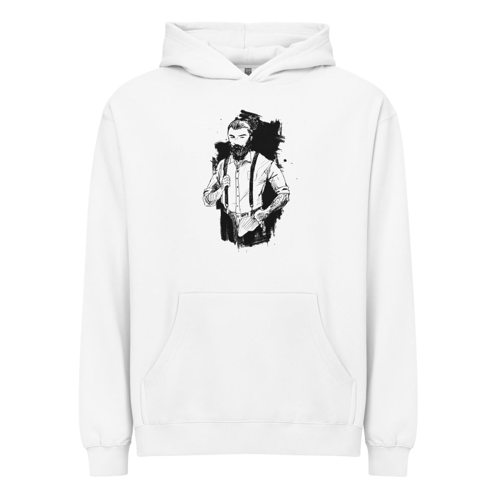 Black & White bearded man suit | Men's Box Hoodie I Cotton Heritage M2635