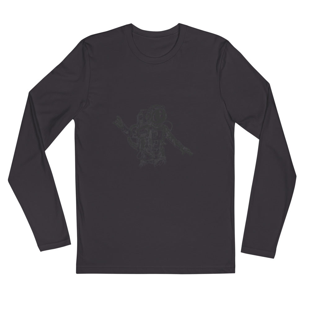 Black & white space travel man | Men's Fitted Long Sleeve Shirt | Next Level 3601