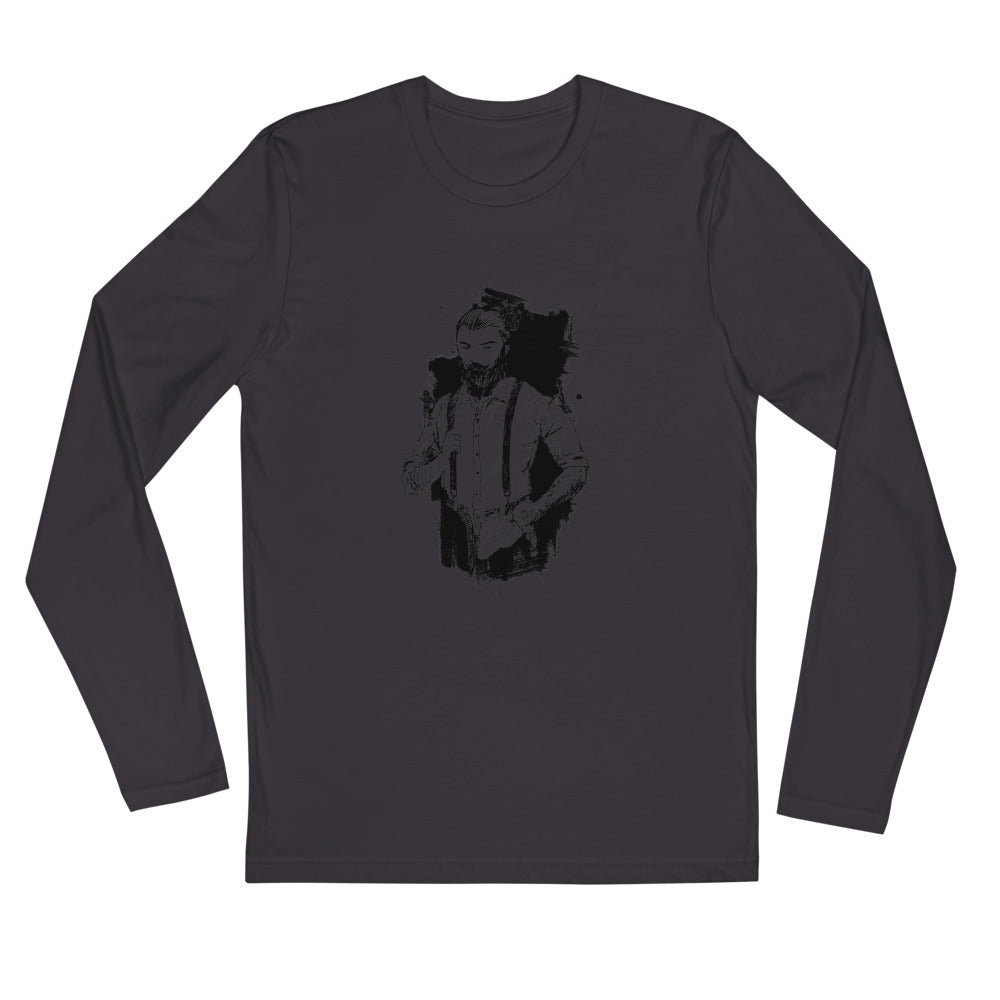 Black & White bearded man suit | Men's Fitted Long Sleeve Shirt | Next Level 3601