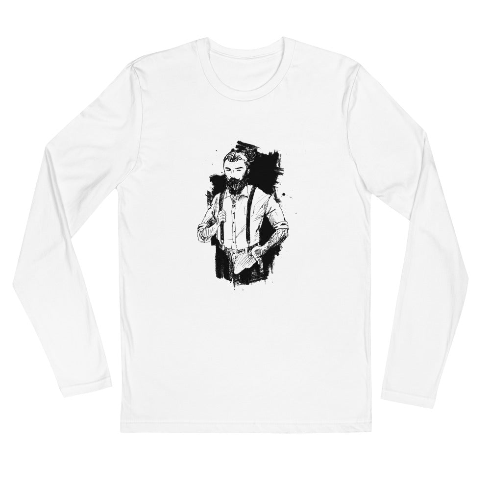 Black & White bearded man suit | Men's Fitted Long Sleeve Shirt | Next Level 3601