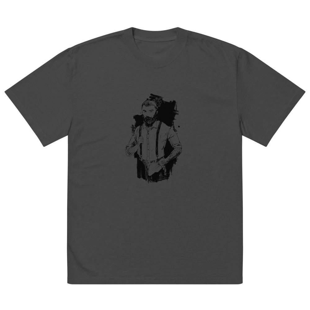 Black & White bearded man suit | Men's Oversized Faded T-Shirt | AS Colour 5082