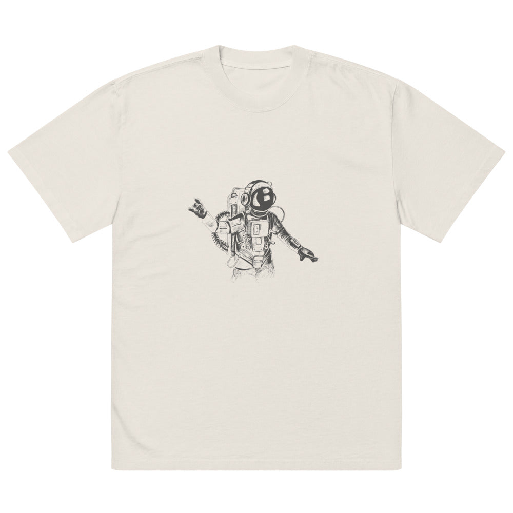 Black & white space travel man | Men's Oversized Faded T-Shirt | AS Colour 5082