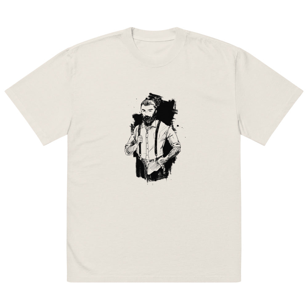 Black & White bearded man suit | Men's Oversized Faded T-Shirt | AS Colour 5082