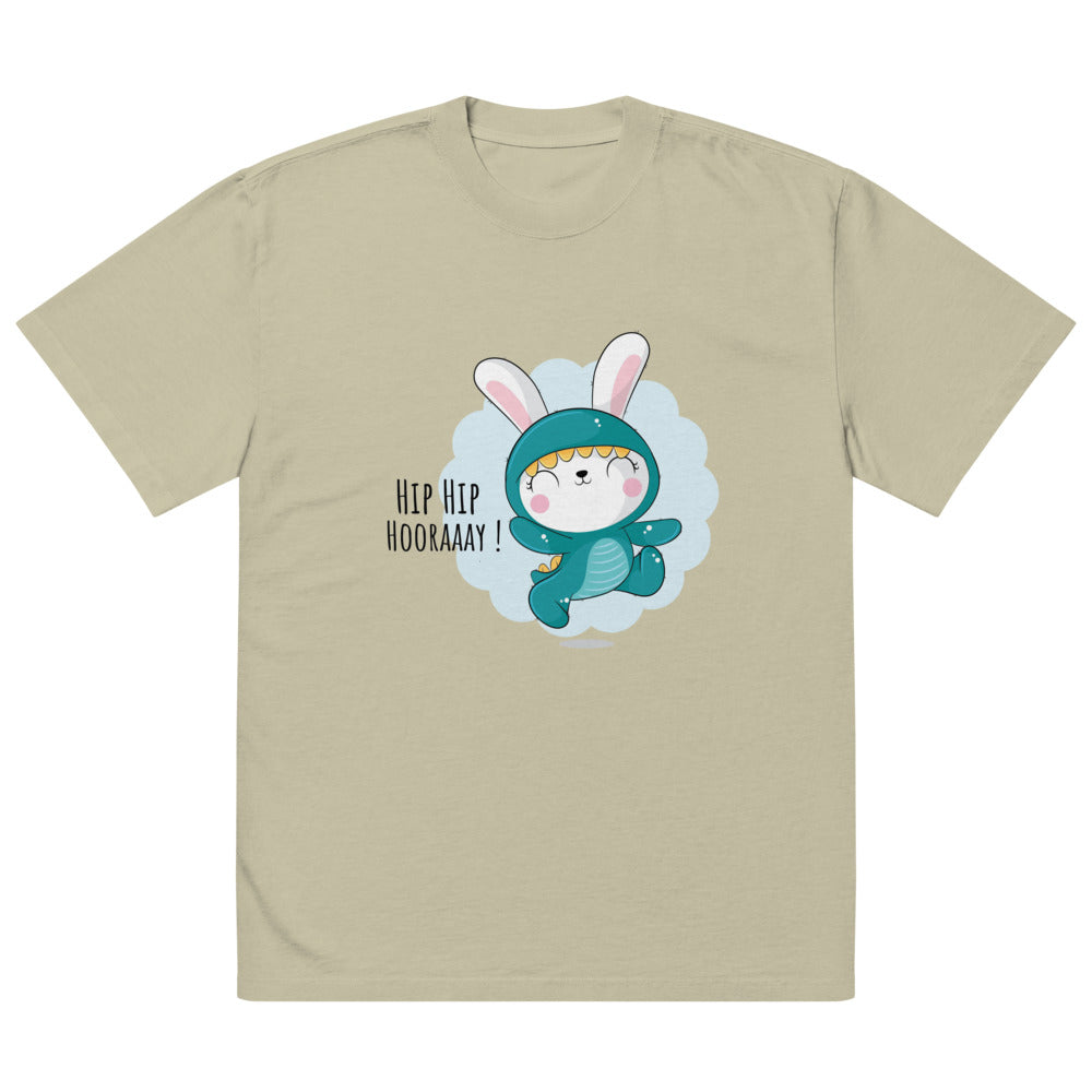 Green rabbit - HIP HIP HOORAAAY | Men's Oversized Faded T-Shirt | AS Colour 5082