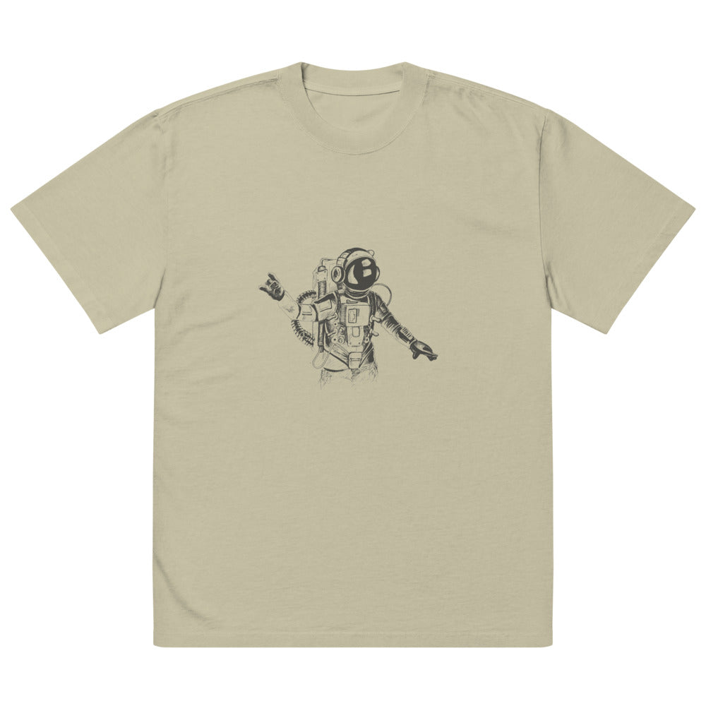 Black & white space travel man | Men's Oversized Faded T-Shirt | AS Colour 5082