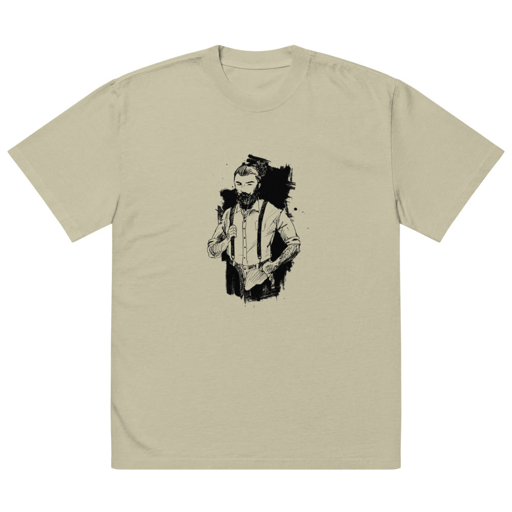 Black & White bearded man suit | Men's Oversized Faded T-Shirt | AS Colour 5082