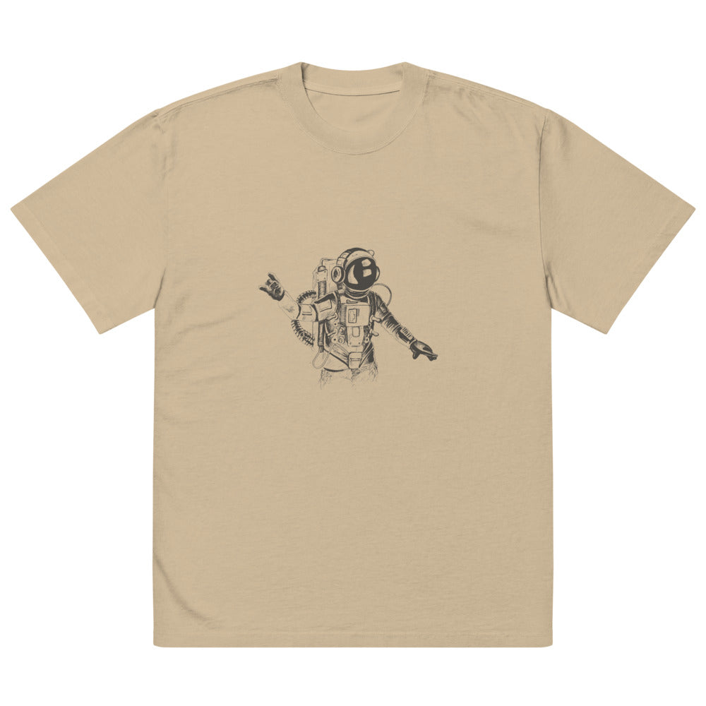 Black & white space travel man | Men's Oversized Faded T-Shirt | AS Colour 5082
