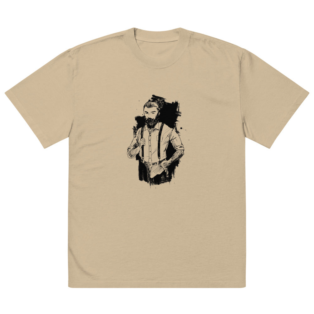 Black & White bearded man suit | Men's Oversized Faded T-Shirt | AS Colour 5082
