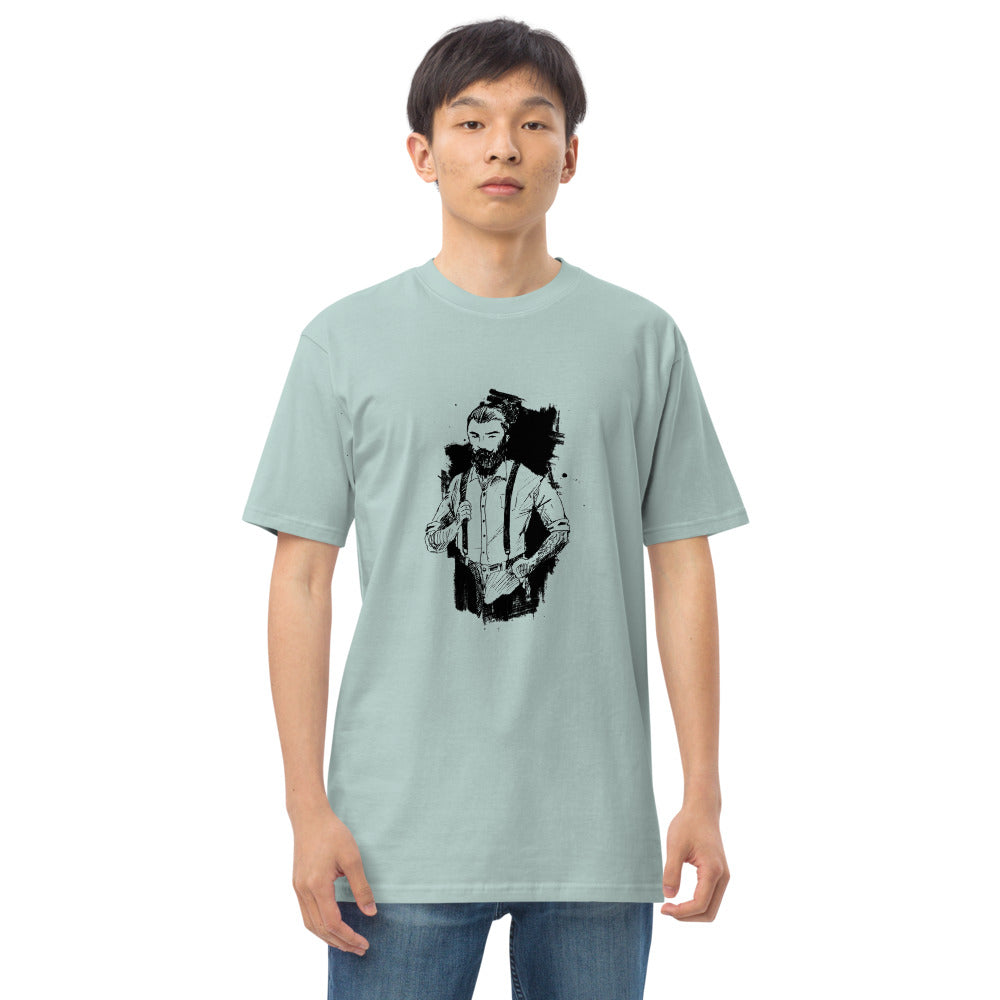 Black & White bearded man suit | Men's Premium Heavyweight Tee | Cotton Heritage MC1086