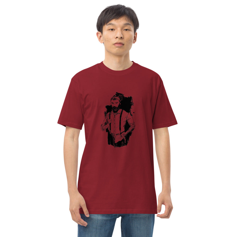 Black & White bearded man suit | Men's Premium Heavyweight Tee | Cotton Heritage MC1086
