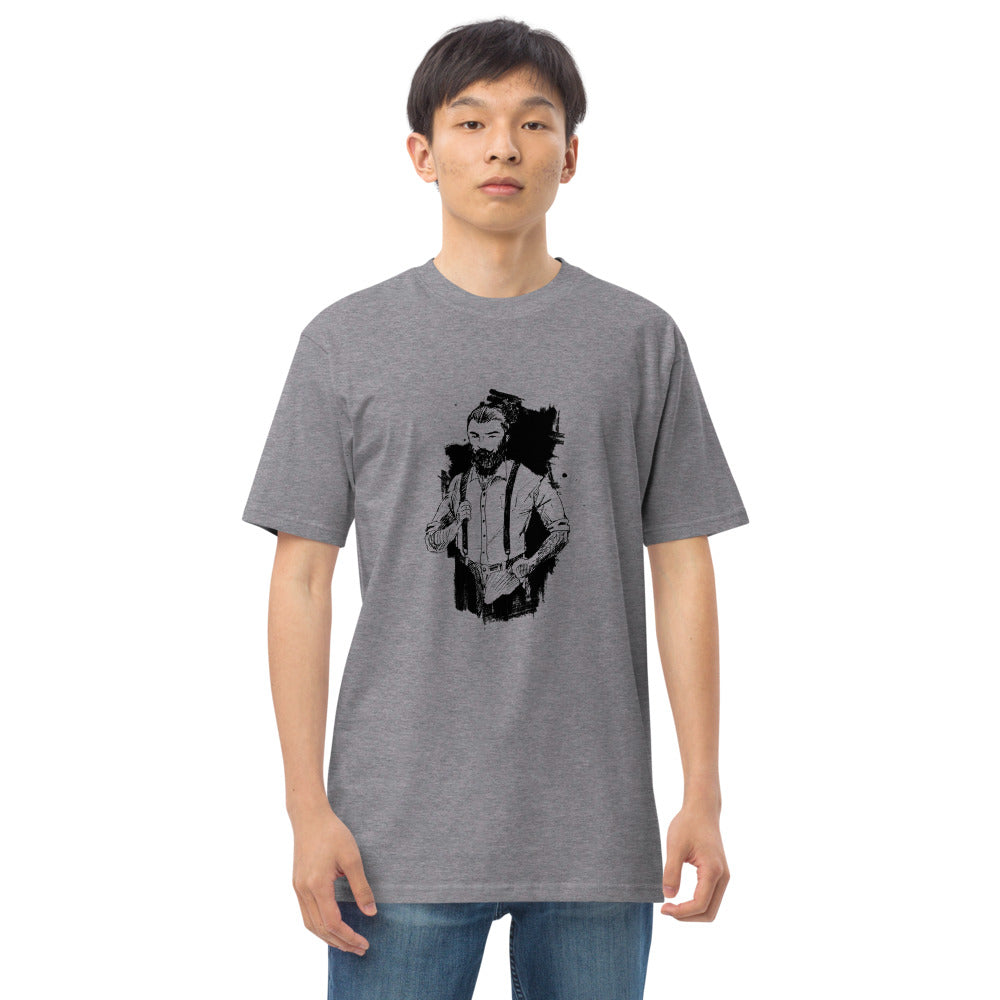 Black & White bearded man suit | Men's Premium Heavyweight Tee | Cotton Heritage MC1086