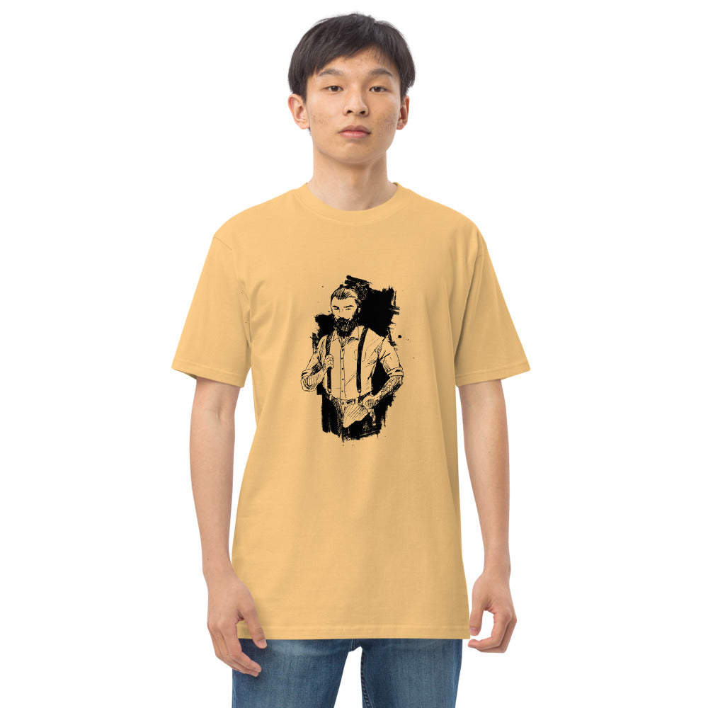Black & White bearded man suit | Men's Premium Heavyweight Tee | Cotton Heritage MC1086