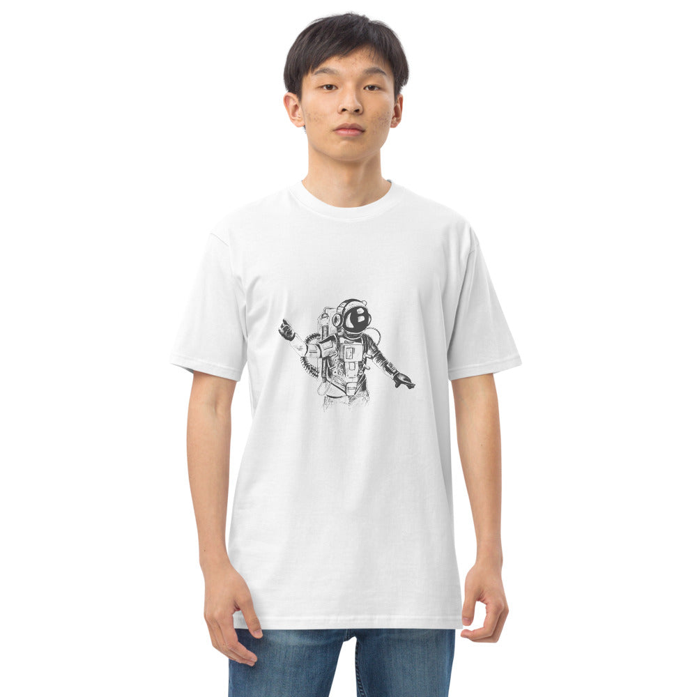 Black & white space travel man | Men's Premium Heavyweight Tee | Cotton Heritage MC1086