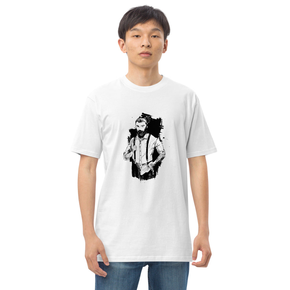 Black & White bearded man suit | Men's Premium Heavyweight Tee | Cotton Heritage MC1086