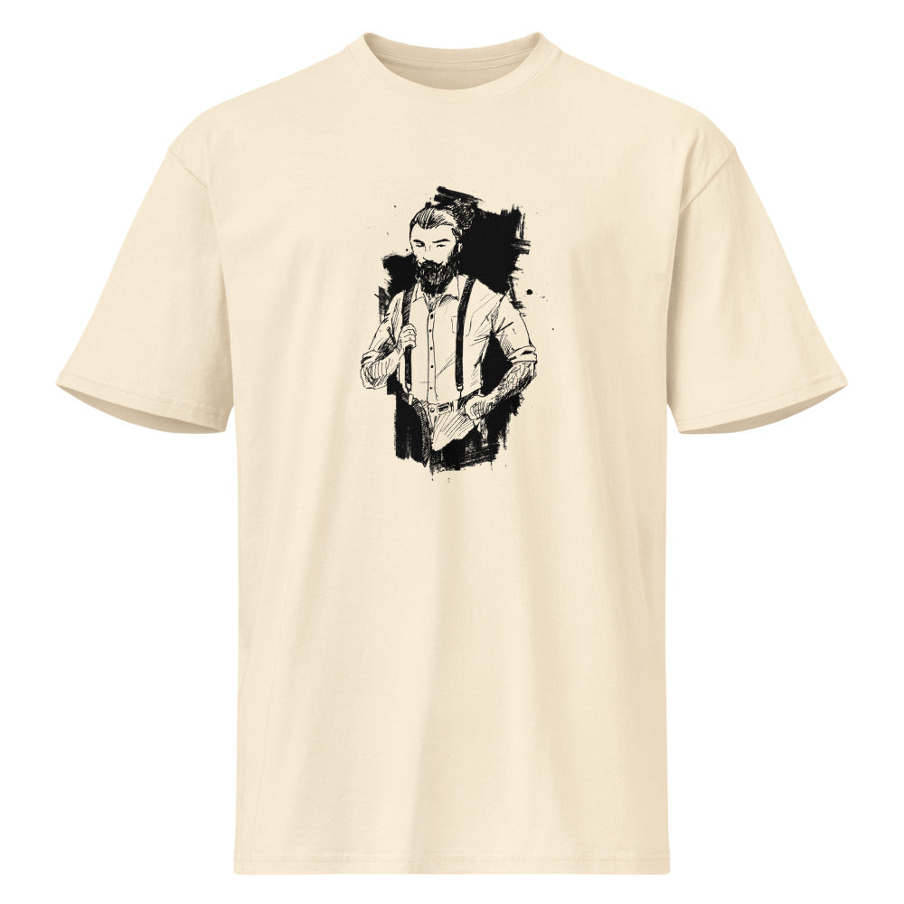 Black & White bearded man suit | Men's Premium Short Sleeve Tee | Cotton Heritage MC1082