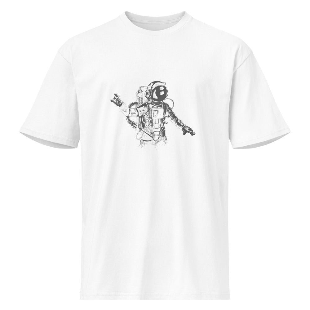 Black & white space travel man | Men's Premium Short Sleeve Tee | Cotton Heritage MC1082