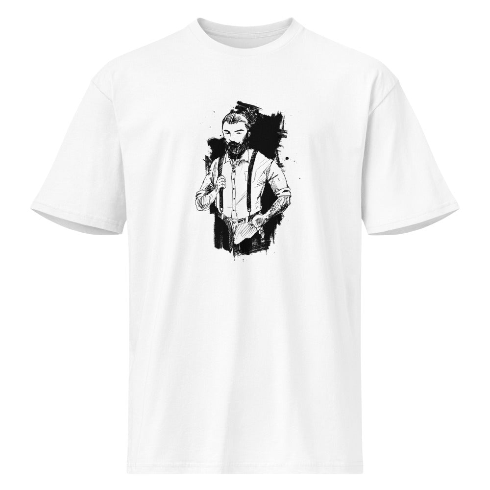 Black & White bearded man suit | Men's Premium Short Sleeve Tee | Cotton Heritage MC1082