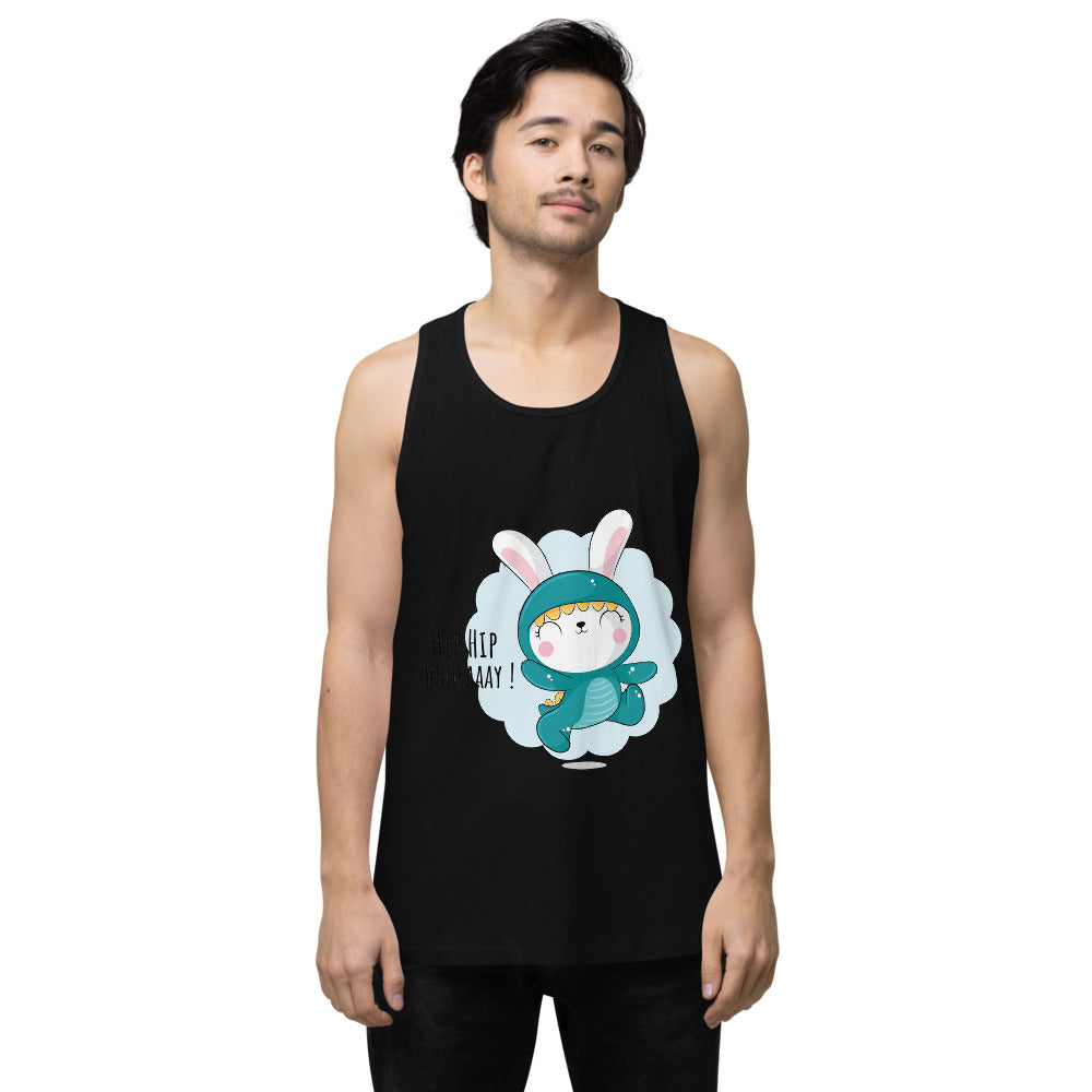 Green rabbit - HIP HIP HOORAAAY | Men's Premium Tank Top | Cotton Heritage MC1790