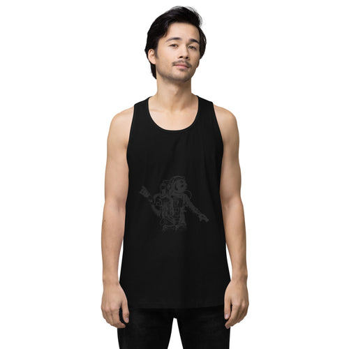 Black & white space travel man | Men's Premium Tank Top | Cotton Heritage MC1790