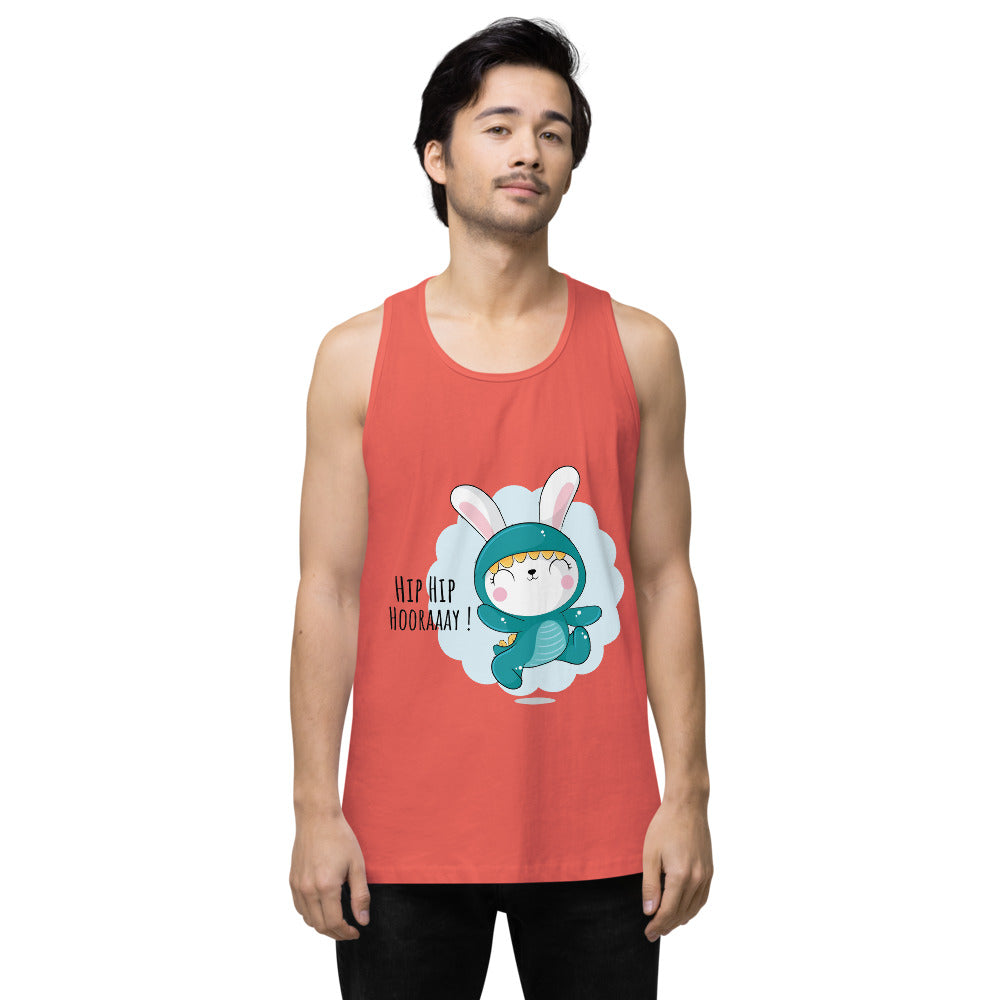 Green rabbit - HIP HIP HOORAAAY | Men's Premium Tank Top | Cotton Heritage MC1790