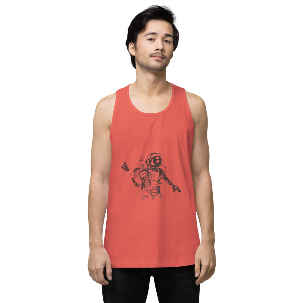 Black & white space travel man | Men's Premium Tank Top | Cotton Heritage MC1790
