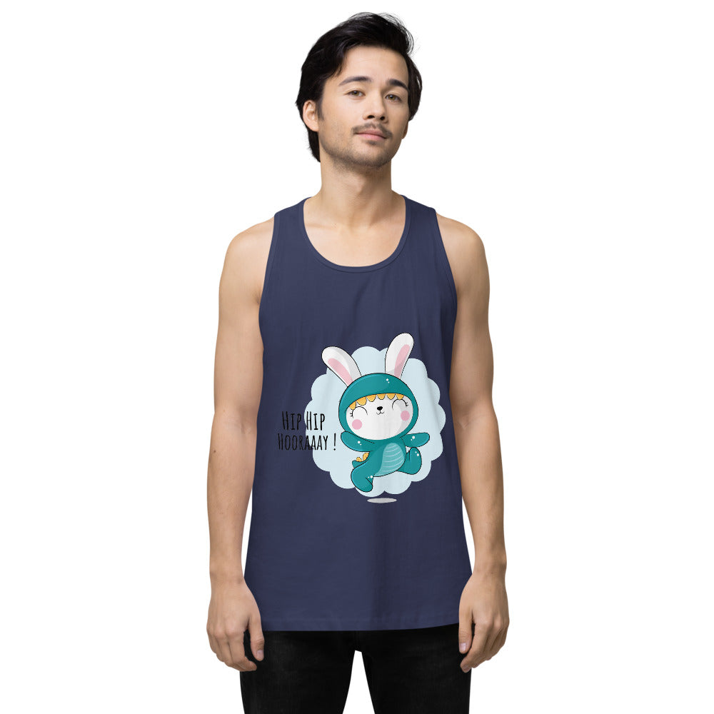 Green rabbit - HIP HIP HOORAAAY | Men's Premium Tank Top | Cotton Heritage MC1790