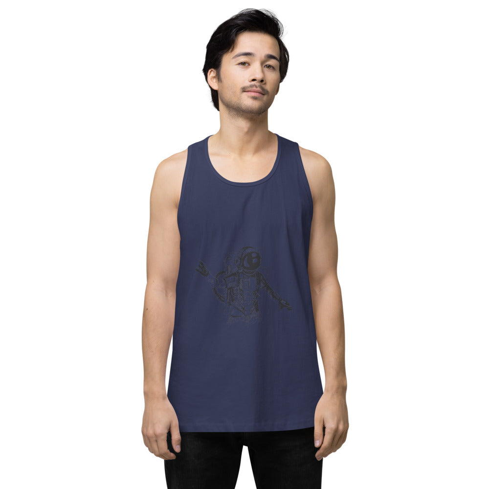 Black & white space travel man | Men's Premium Tank Top | Cotton Heritage MC1790