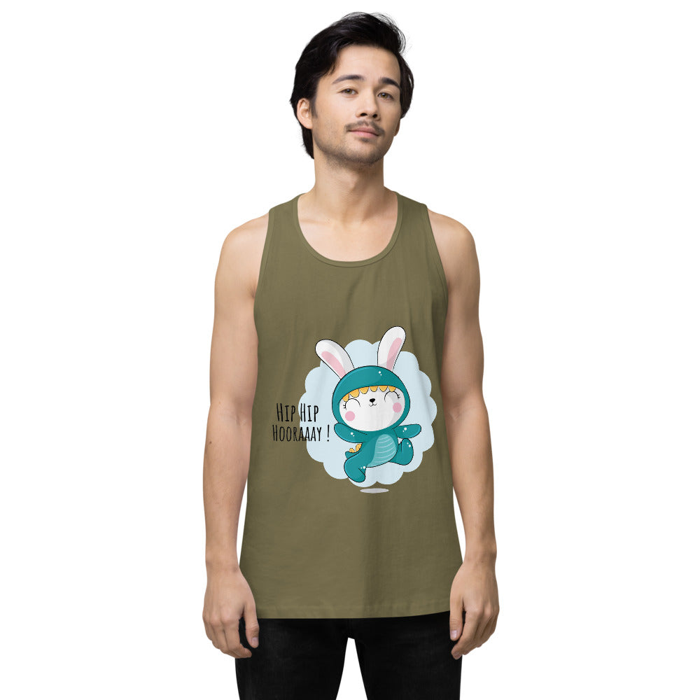 Green rabbit - HIP HIP HOORAAAY | Men's Premium Tank Top | Cotton Heritage MC1790