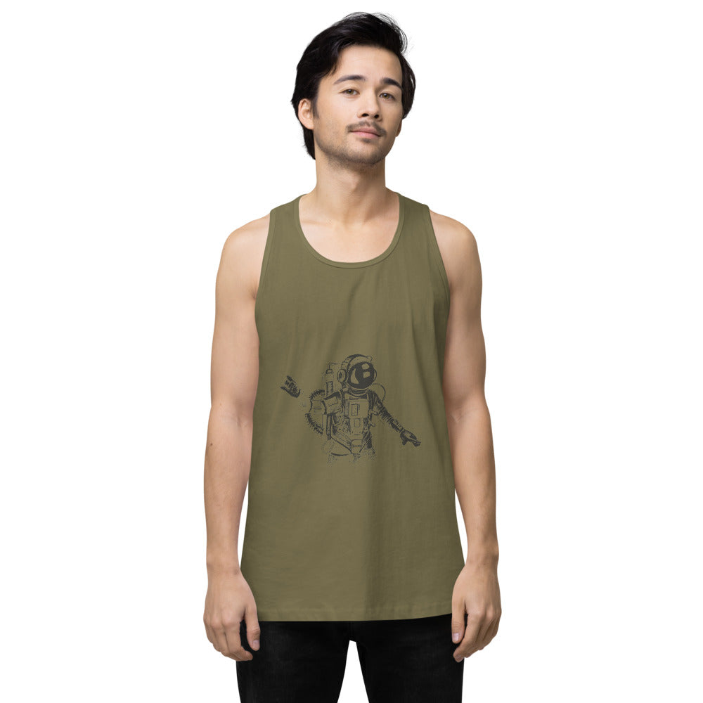 Black & white space travel man | Men's Premium Tank Top | Cotton Heritage MC1790