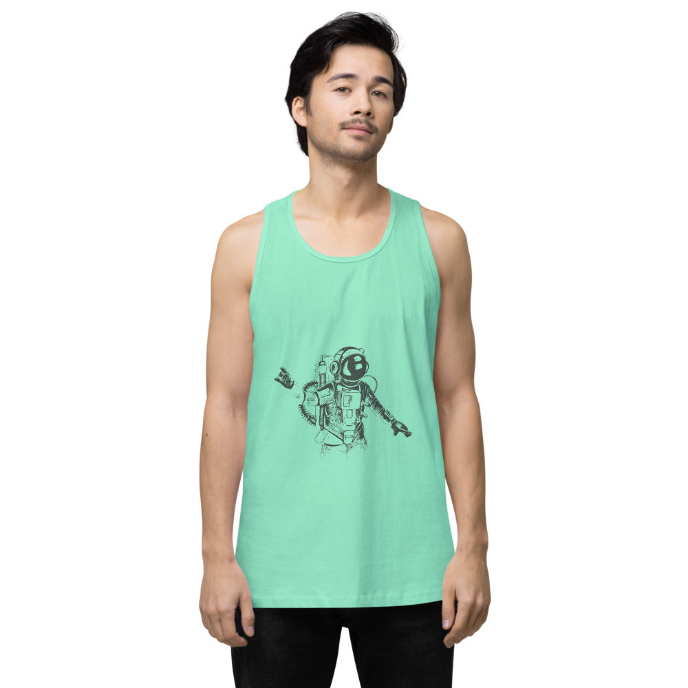 Black & white space travel man | Men's Premium Tank Top | Cotton Heritage MC1790