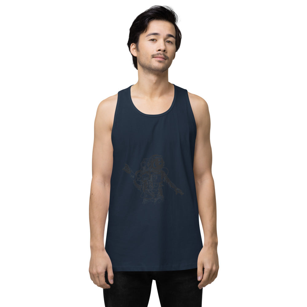 Black & white space travel man | Men's Premium Tank Top | Cotton Heritage MC1790