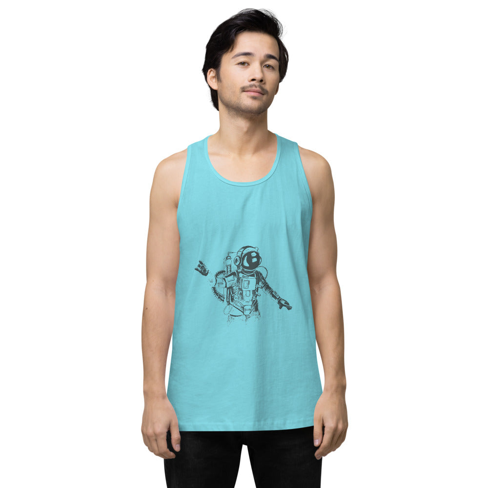 Black & white space travel man | Men's Premium Tank Top | Cotton Heritage MC1790