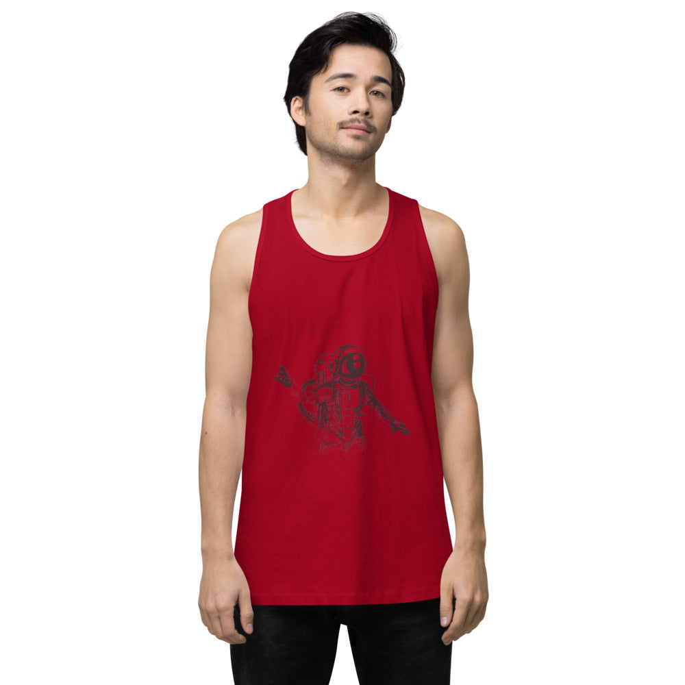 Black & white space travel man | Men's Premium Tank Top | Cotton Heritage MC1790