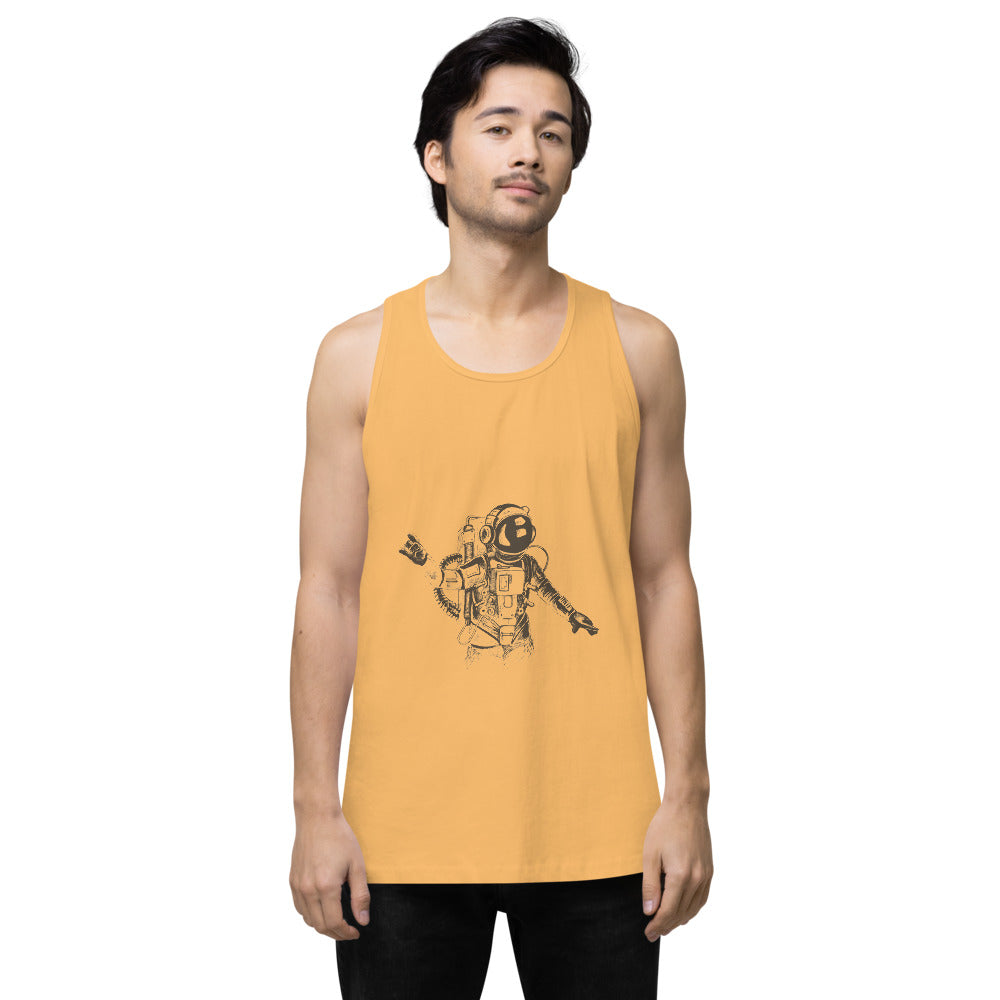 Black & white space travel man | Men's Premium Tank Top | Cotton Heritage MC1790