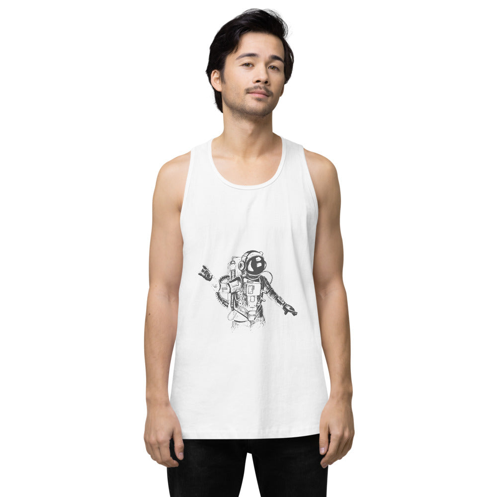 Black & white space travel man | Men's Premium Tank Top | Cotton Heritage MC1790