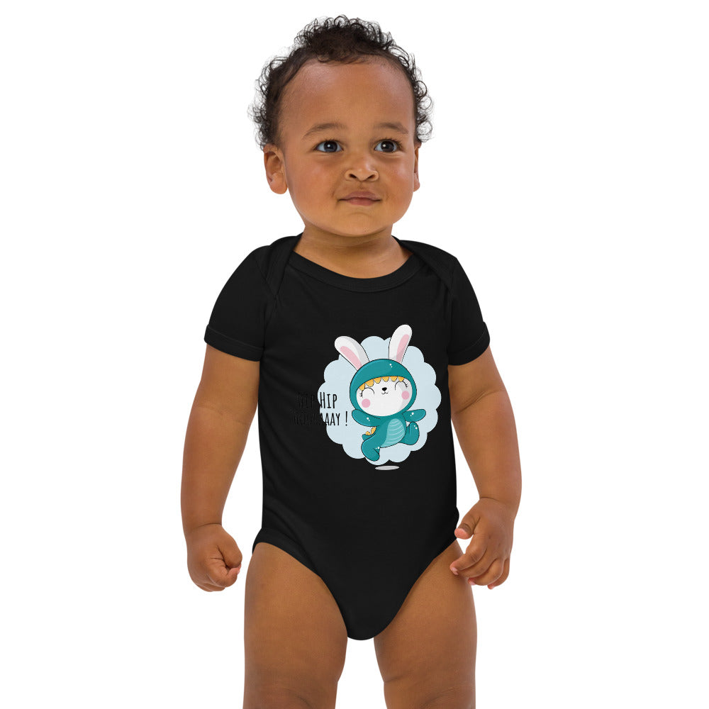 Green rabbit - HIP HIP HOORAAAY | Organic Cotton Baby Bodysuit | Babybugz BZ10