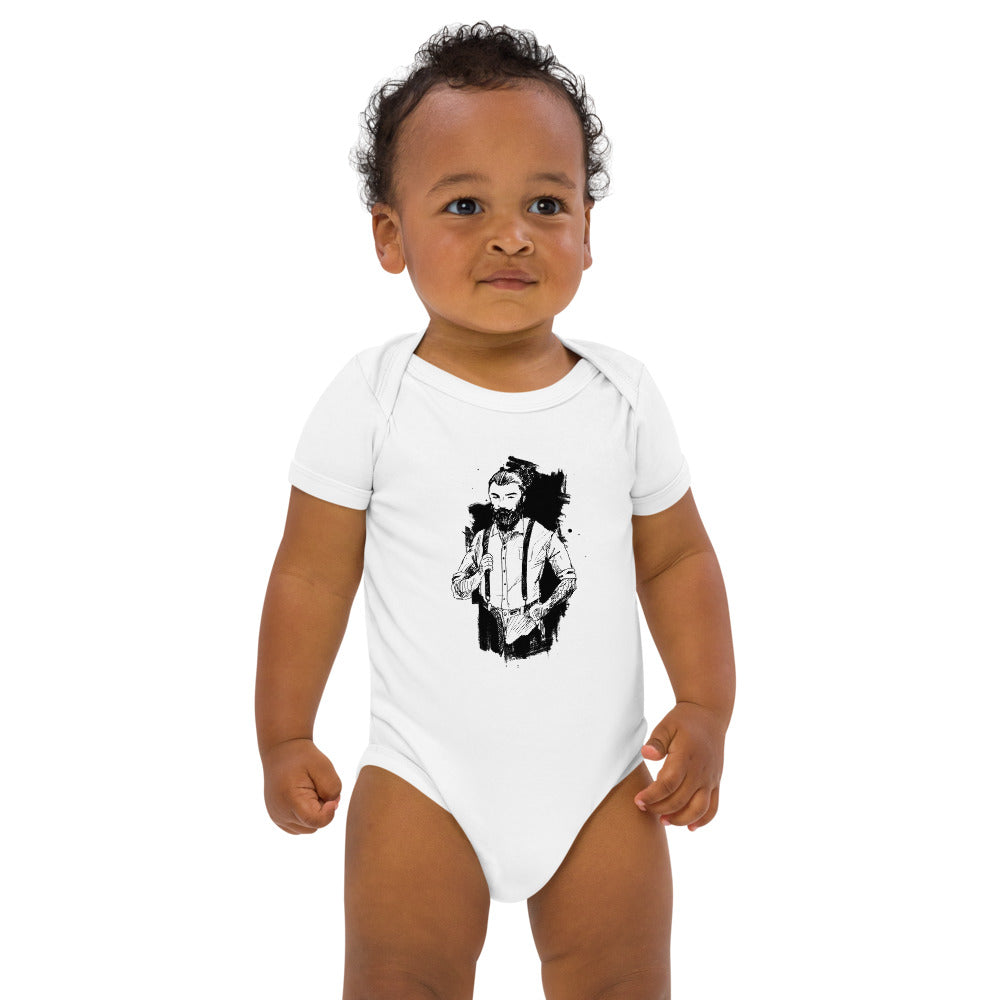 Black & White bearded man suit | Organic Cotton Baby Bodysuit | Babybugz BZ10