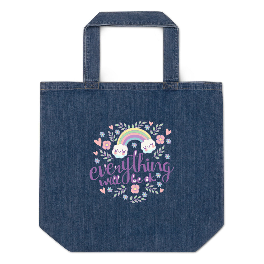 Rainbow - Everything will be ok | Organic Denim Tote Bag | Mantis M196