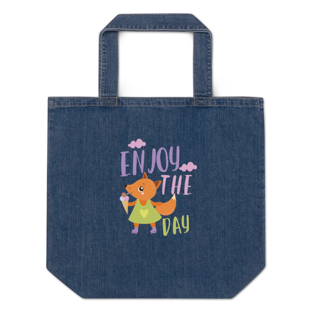 Orange fox - Ẹnoy the day | Organic Denim Tote Bag | Mantis M196