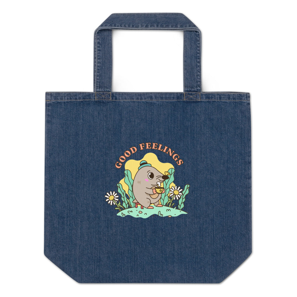 Good feelings | Organic Denim Tote Bag | Mantis M196