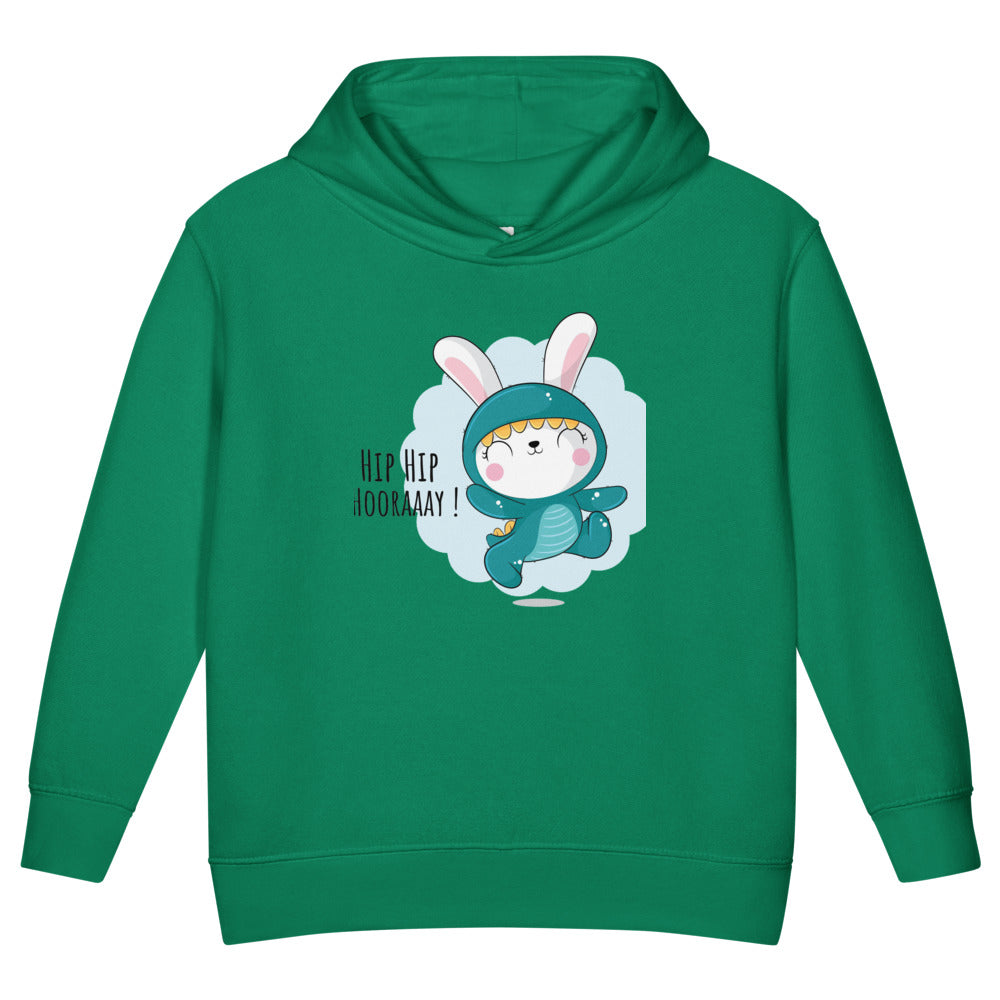 Green rabbit - HIP HIP HOORAAAY | Toddler Pullover Fleece Hoodie | Rabbit Skins 3326